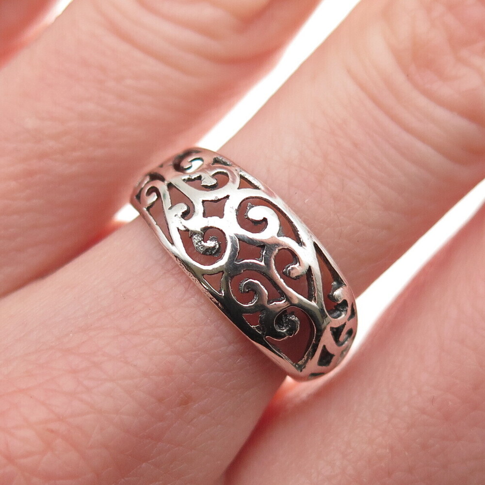 925 Sterling Silver Vintage Modernist Swirl Ring Size 6.75
